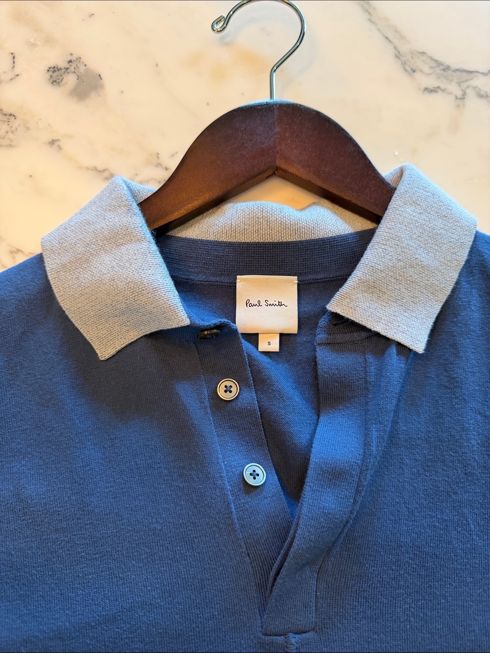 Paul Smith Blue sweater Polo with Light blue Contrast Collar